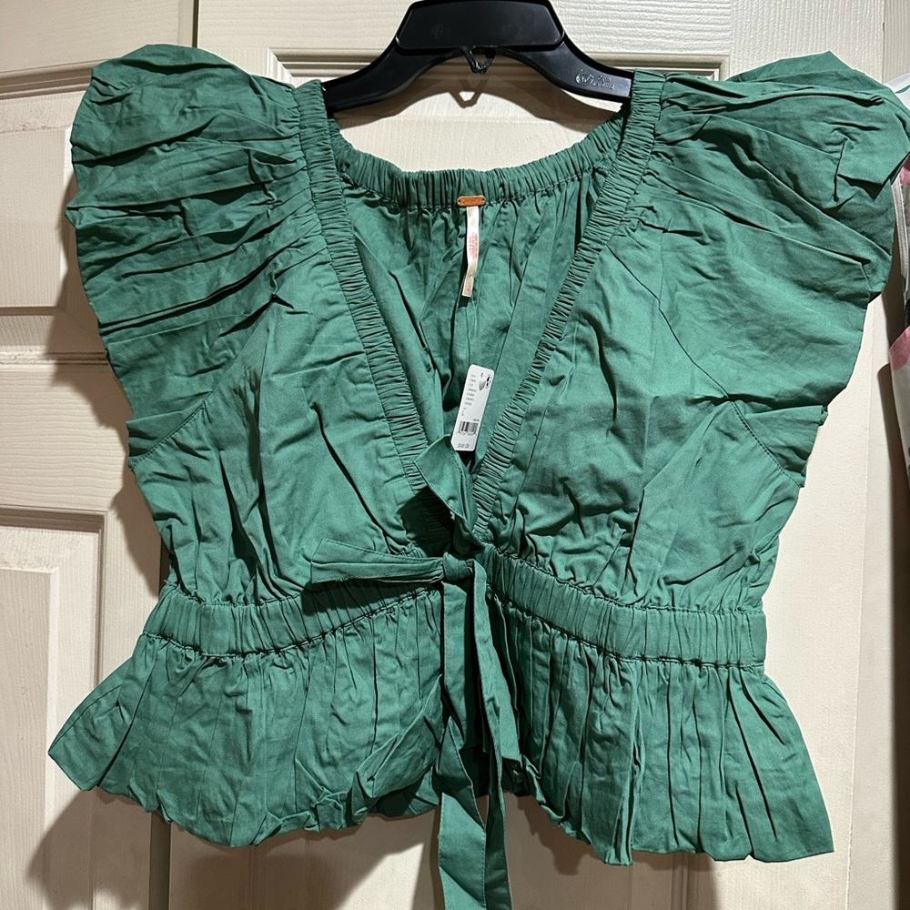 Free People Emerald Tie-Front Blouse